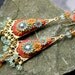 Padparadscha sapphire, prehnite,mandarin garnet with brass filigree, floral clay detailed earrings in goldfill and vermeil - Oriental Bazaa