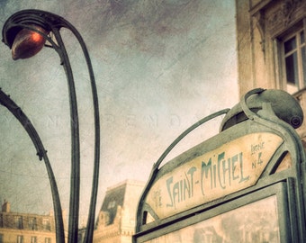 Paris wall decor, Paris Saint Michel, Paris Metro Photo, Paris Photography, Paris Metro decor, industrial decor, industrial wall art