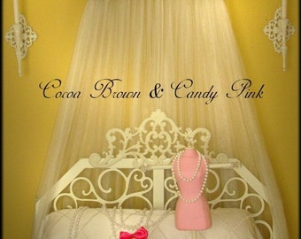 Personalized Crown Bed Canopy Upholstered Teester Princess Monogrammed Brown Pink