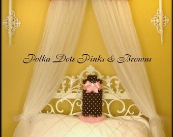 Upholstered Teester FREE Personalized SaLe Pink Brown Polka dot Bed Canopy Crown