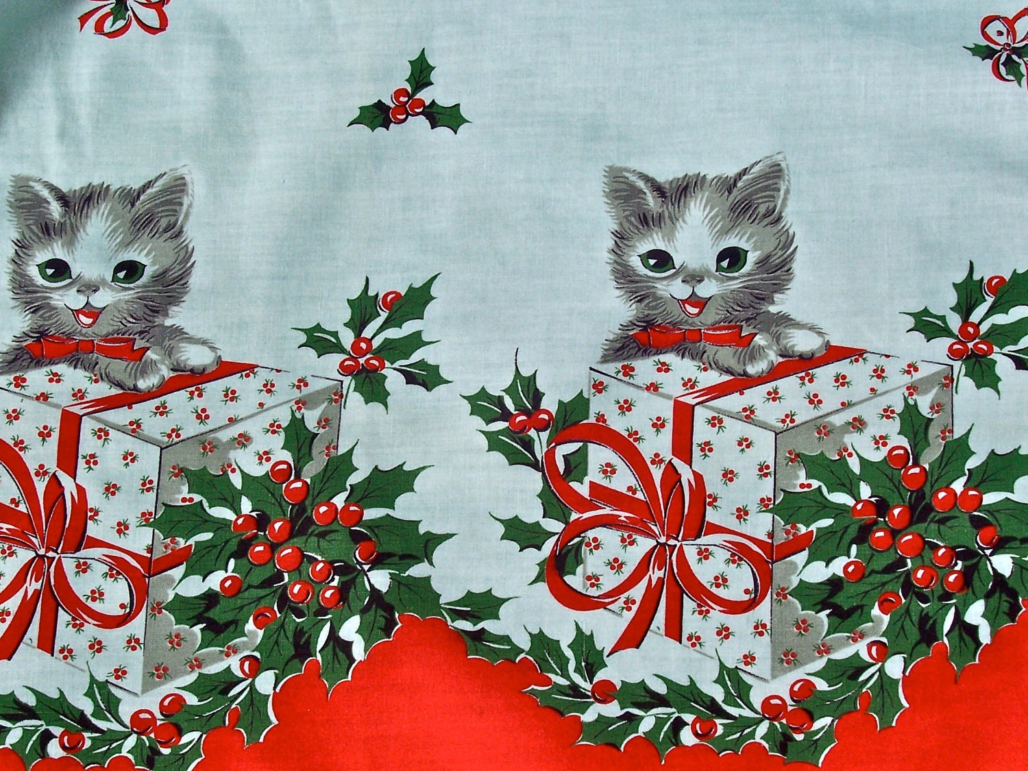 Vintage Christmas Cats Apron ADORABLE made from vintage