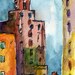 City Landscape Painting - Clouds in Philadelphia - Original Watercolor ACEO