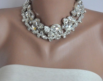 Bridal Rhinestone Choker, Statement Jewelry Bold Bridal Rhinestone Collar Necklace