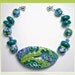 New Years SALE Turquiose Beaded Bracelet with Millefiori Beads, Polymer Clay