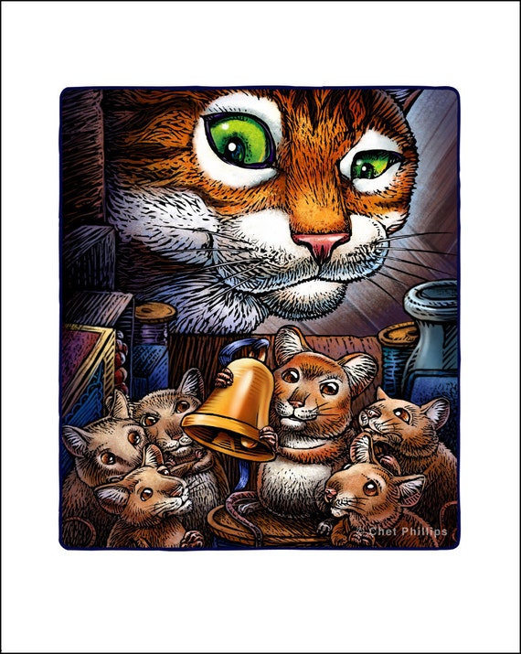 Belling the Cat signed print by ChetArt on Etsy