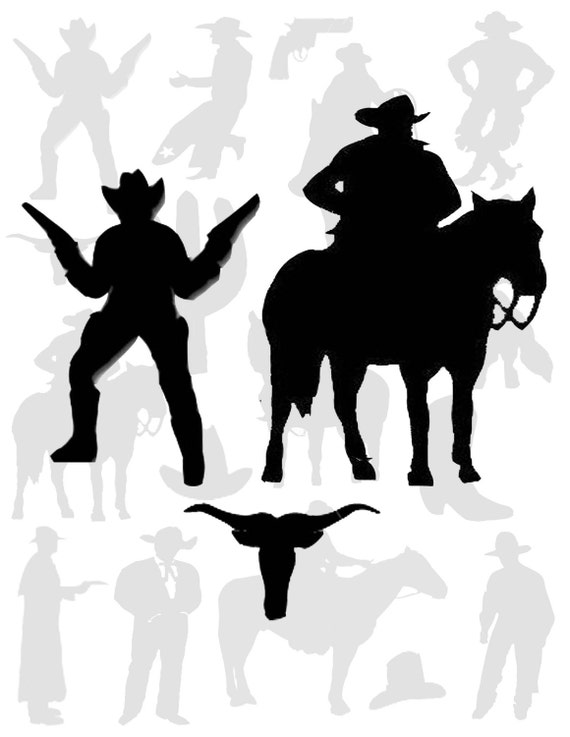 Cowboy Silhouettes Digital Collage Sheet Western Old West