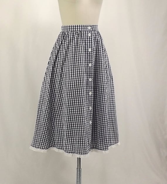 70's Blue and White Full A-line Skirt Blue by SuzisCornerBoutique