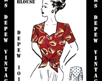 Vintage Sewing Pattern PDF Printable Copy Ladies 1940's Wrap Blouse in Multiple Sizes Depew 1017 -INSTANT DOWNLOAD-