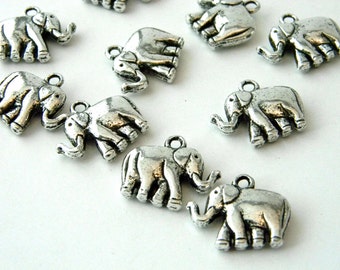 Elephant Charms Double Sided Set of 10 Silver Color 18x21mm