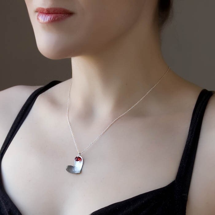 Silver Heart Necklace Simple Heart Necklace by ToolisJewelry