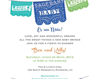Fiesta Baby Shower Papel Picado Printable Invitation cinco de mayo mexican baby shower boy baby invitation baby fiesta mexican theme
