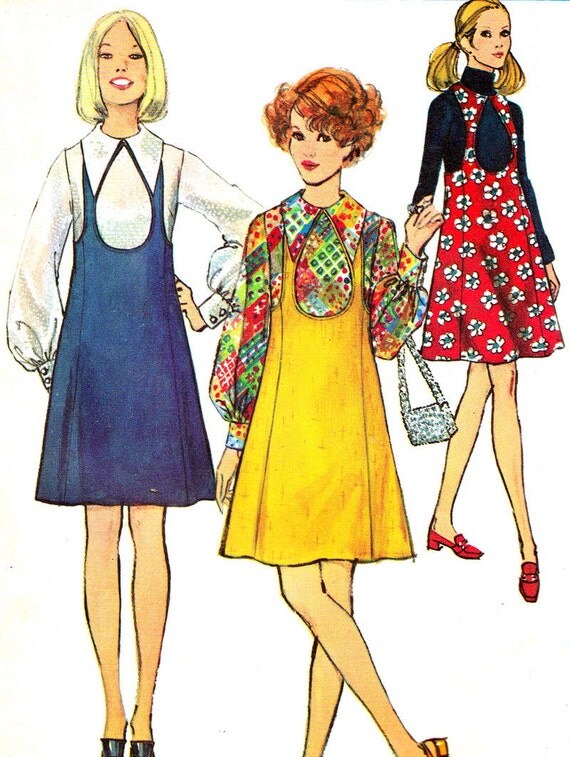 1960s Dress Pattern Simplicity 8655 Mod Pinafore Dress Tear