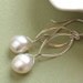 Button Pearl Drop Earrings in Sterling silver, Long Drops, Pearl Dangles, June Birthday, Bridesmaid Gift, Wedding Earrings