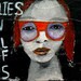 Mixed Media Acrylic Portrait Painting Original 7x5 canvas board Funky girl, red hair, orange glasses