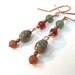 Extra Long Dangle Earrings - Boho Bohemian - Moss Green Red Pumpkin Peach Gemstones