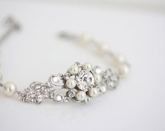 Wedding Jewelry Rhinestone Pearl Bridal Bracelet Filigree Cuff Bracelet Pearl wedding Bracelet PARIS CLASSIC BRACELET