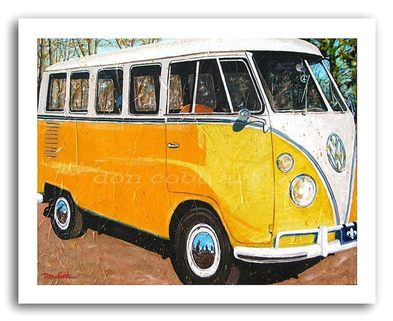 VW Volkswagen Bus Art Hippie Bus Mellow Yellow