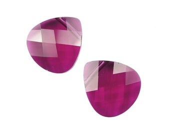 15mm Ruby Swarovski Briolettes - 6012 Series - 15mm x 14mm Flat Briolette Pendant Beads - Dark Pink Swarovski Crystals