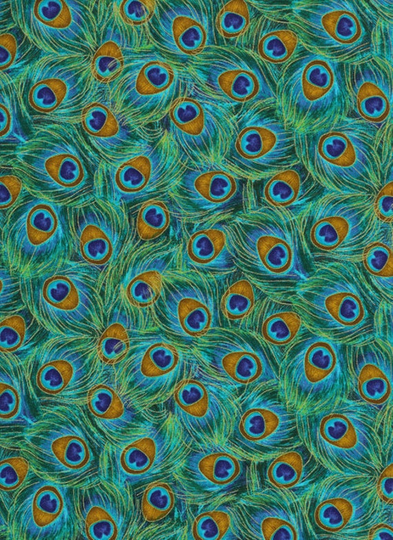 Peacock Feathers Jade Timeless Treasures fabric