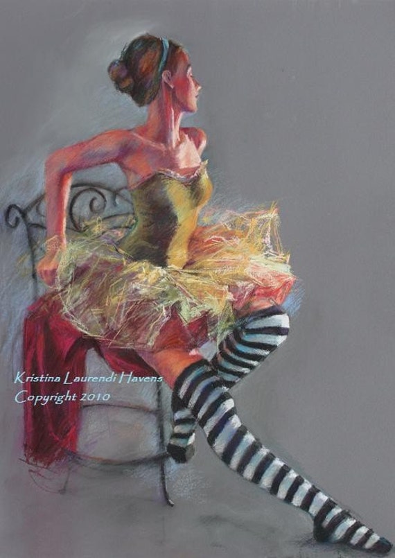 Ballet Dancer with Striped Socks Pastel Figure Drawing Small
