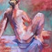 Art Figure Painting from the Nude Model Female Back in Peach and Purple Original Oil Painting