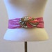 80s Belt Vintage Pink Leather Cinch with Huge Metal and enamel Artisan Buckle M