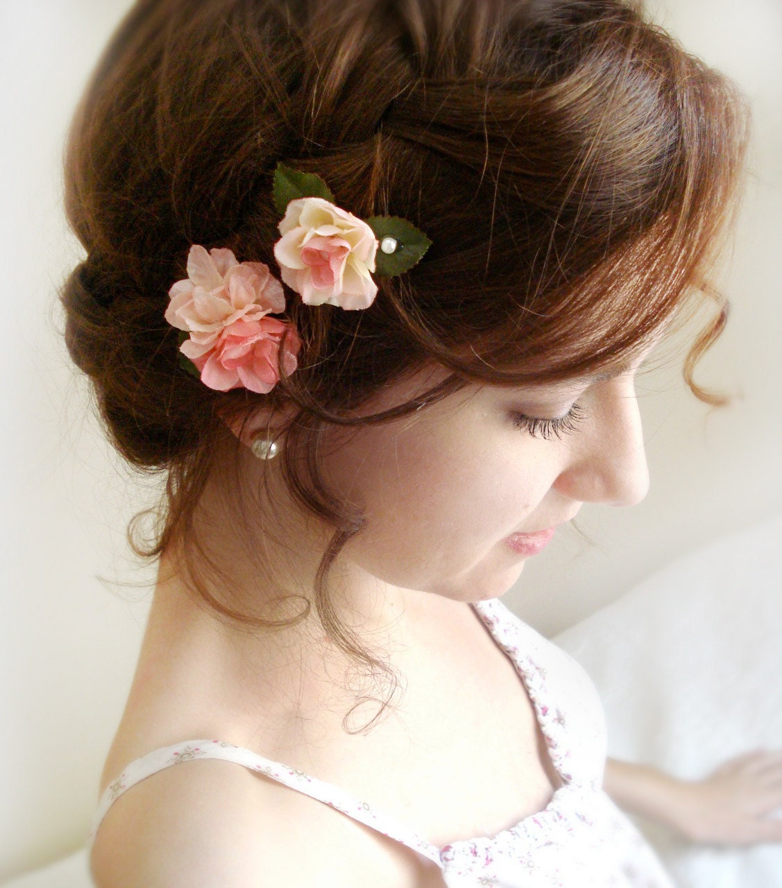 Peach Pink Flower Hair Pins Blush Pink Flower Bridal Hair