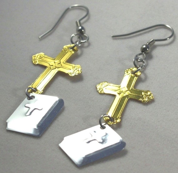 Religious Earrings Cross & Bible Earrings Gold by PrincessEMarie