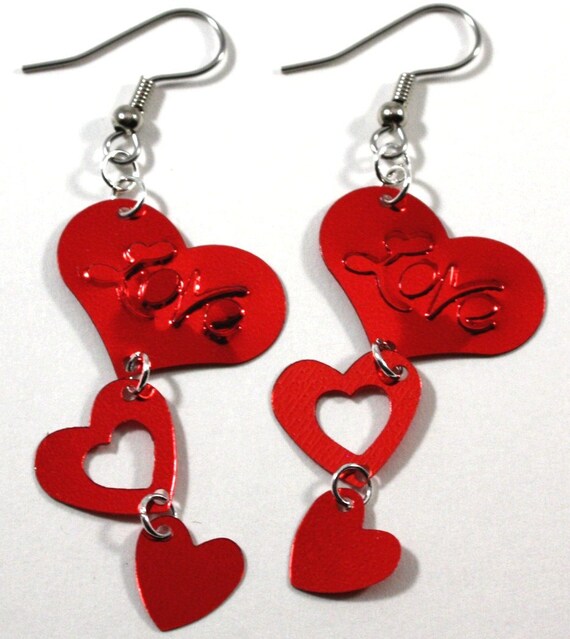 Valentines Day Earrings Love Heart Earrings Red Hearts