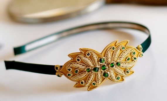 Golden Leaf and Emerald Headband by Bethany Lorelle