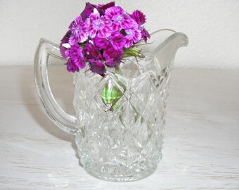 glass pitcher for serving or to hold flowers - vintage cut crystal - shabby chic cottage decor - ornate hollywood regency