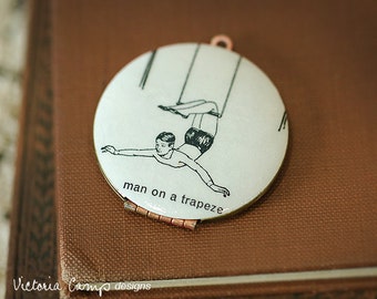 Acrobat Trapeze Locket Necklace, Vintage Dictionary Illustration, Circus - Ready to Ship