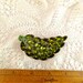 Large Vintage Rhinestone brooch Leaf shaped pin of olive green, prong-set, marquise glass stones 'as found' pin