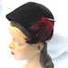 Clearance 1950's Vintage Black Velour Hat with Red Feathers 22