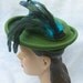 RESERVED 1950's Vintage Green Felt Hat with Blue Feathers