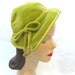 Clearance 1960's Vintage Velvet Lime Green Hat with Bow And Pom Poms