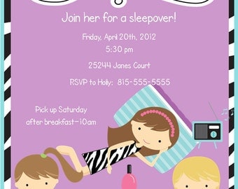 Girls Zebra Print Sleepover Pajama Party Invitation {SET of 12} PRINT ...