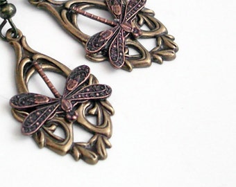 Copper and Bronze Dragonflies - Dangle Earrings