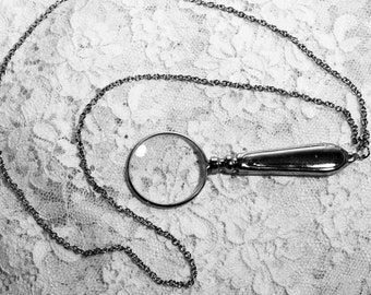 Evil Dead Necklace Magnifying Glass Linda's Jewelry ready to ship Gift in Silver or Gold