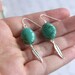 Turquoise Bead Earrings -- Silver Leaf Charms -- Green Beaded Drops -- Sterling Silver Hooks -- UK Shop