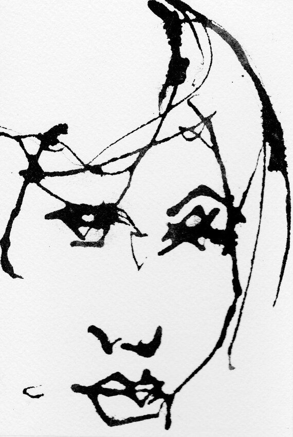 Art Drawing Pen and Ink Sketch Portrait Woman Face Black and