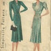Simplicity 2988 1930s V Neck Dress Pattern Vertical Emphasis Midsection Shirring Womens Vintage Sewing Pattern Size 14 Bust 32