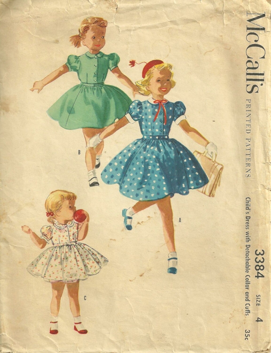 McCalls 3384 1950s Little Girls Dress Pattern Detachable
