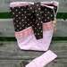 Knitting Bag, DPN Case, Project Bag, Brown cotton canvas with pink dots, Zipper Compartment, Lined, Drawstring, Pockets SHIPS FREE