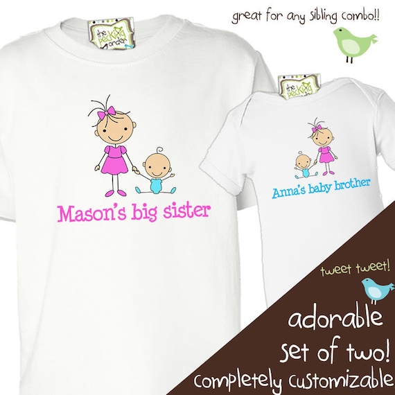 big sister little brother shirts matching sibling stick figure