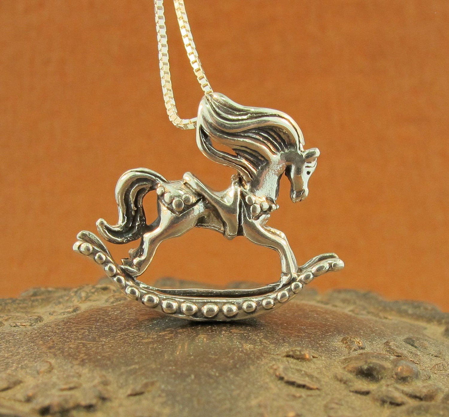 Rocking Horse Necklace Silver Rocking Horse Charm by martymagic