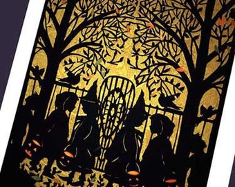 Wow Halloween Card -silhouette of witches ( Trick or Treat) #20