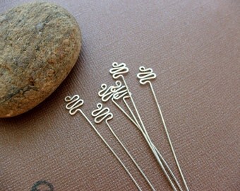 10 Silver Head pins - 22g, 2 inch Zig Zag Hand Crafted Headpins
