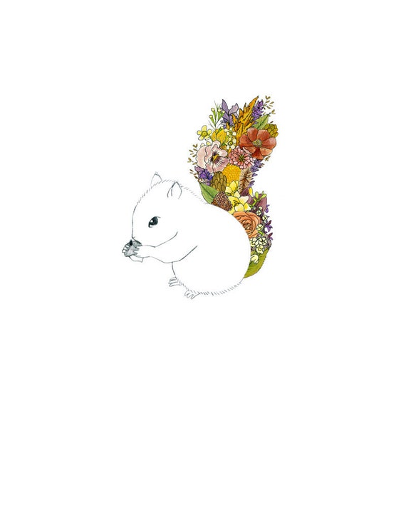 Squirrel, flowers. 8x10 print