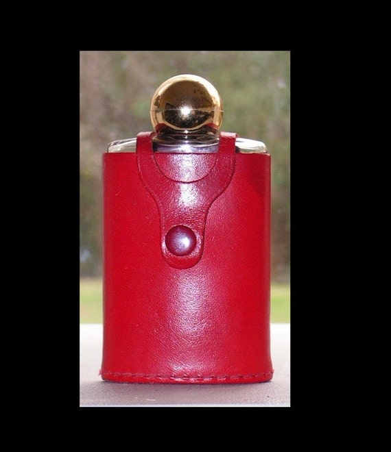 Vintage Glass Bottle Red Leather Holder Cologne by Remtique